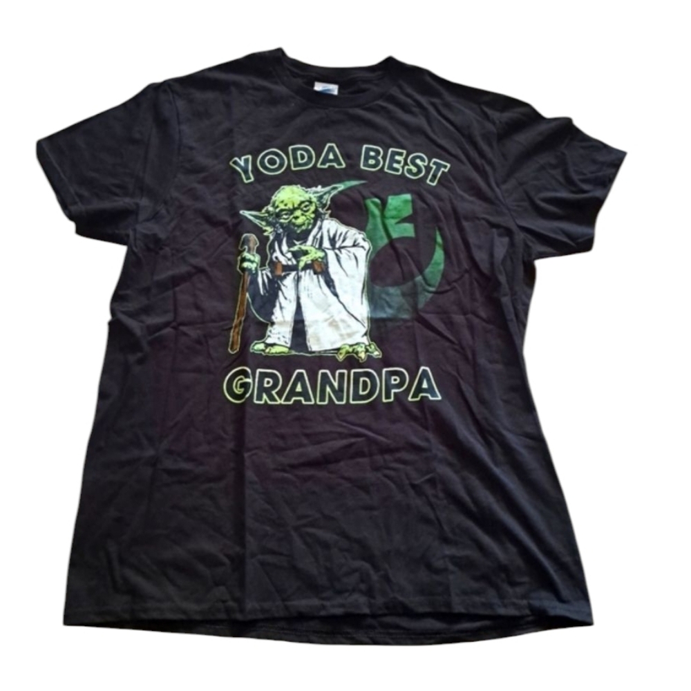 Star Wars Yoda Best Grandpa Cotton T-Shirt Black Green White Men Size Large NWOT